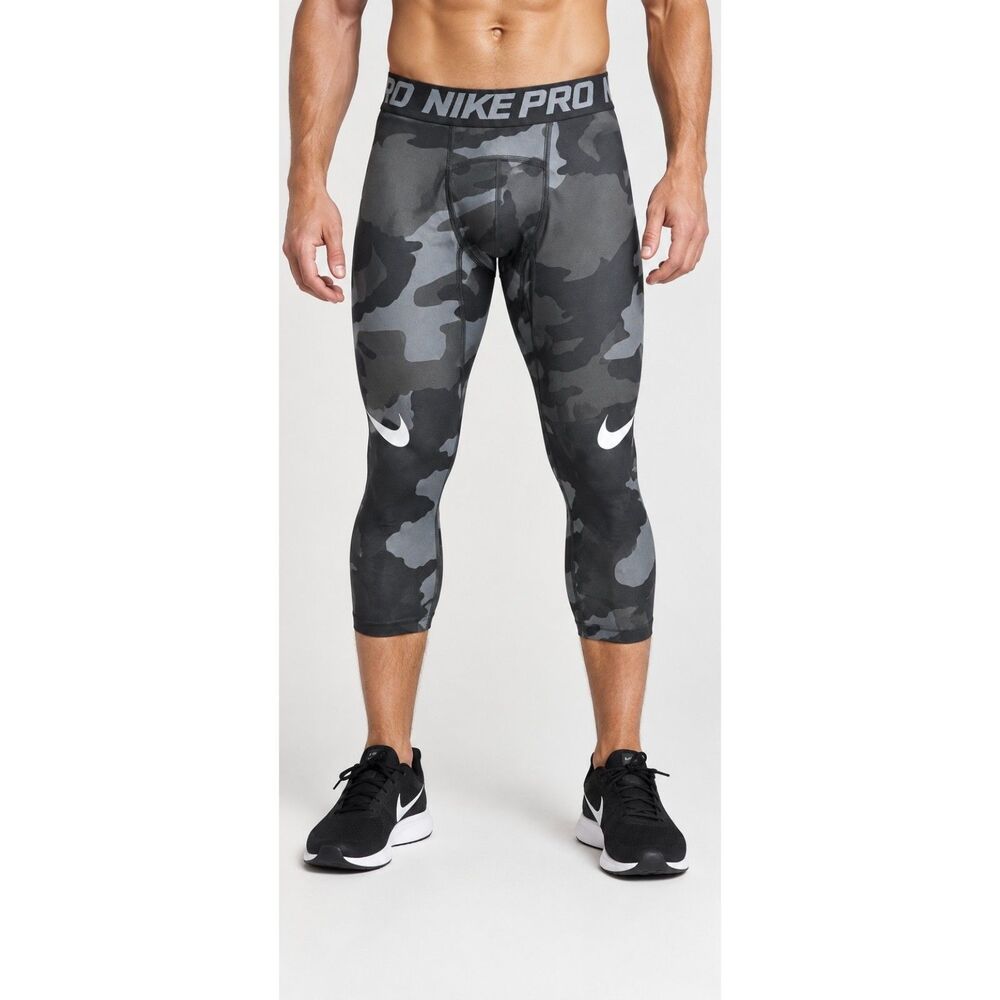 Nike Pro Dri-FIT Men's 3/4 Compression Tights Camo Gray Black Capri Sz Large